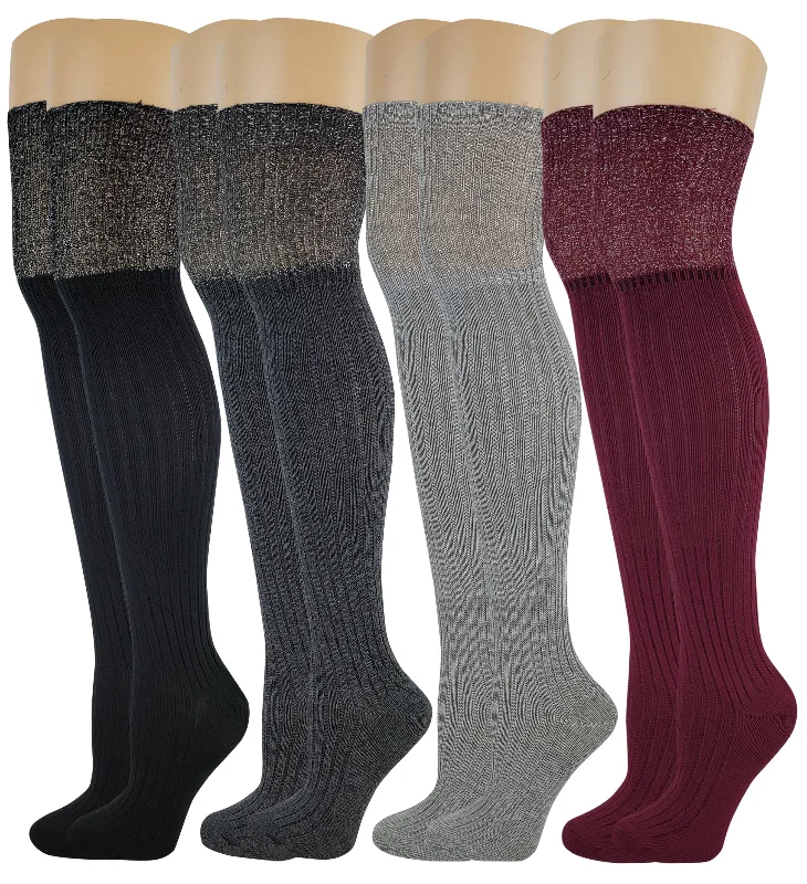 Weekend Deal Over the Knee Socks | Assorted Color with Lurex Thread (4 Pairs)