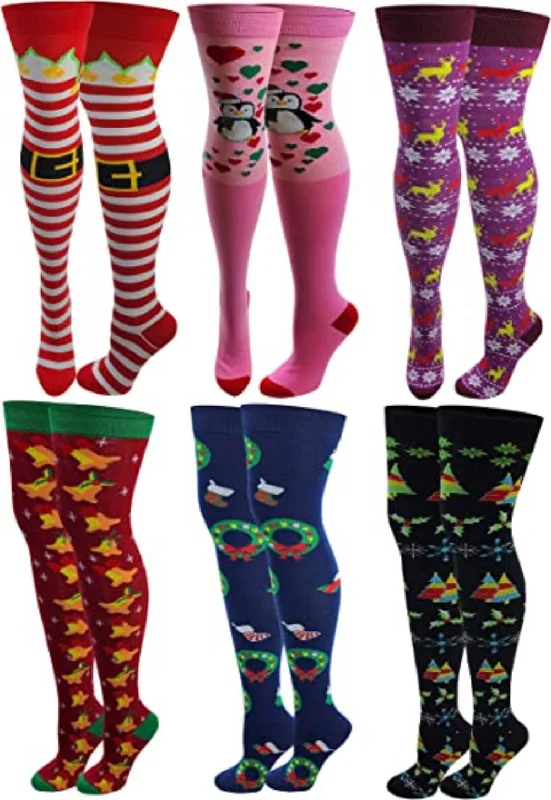 Weekend Bargains Await You Thigh High Over the Knee Socks | Christmas Assorted Design | Women (6 Pairs) Weekend Bargains Await You Thigh High Over the Knee Socks | Christmas Assorted Design | Women (6 Pairs)