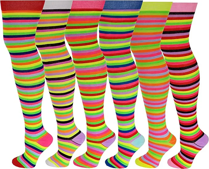 Weekend Deals to Make You Smile Thigh High Over the Knee Socks | Neon Color Rainbow Stripes | Women (6 Pairs) Weekend Deals to Make You Smile Thigh High Over the Knee Socks | Neon Color Rainbow Stripes | Women (6 Pairs)