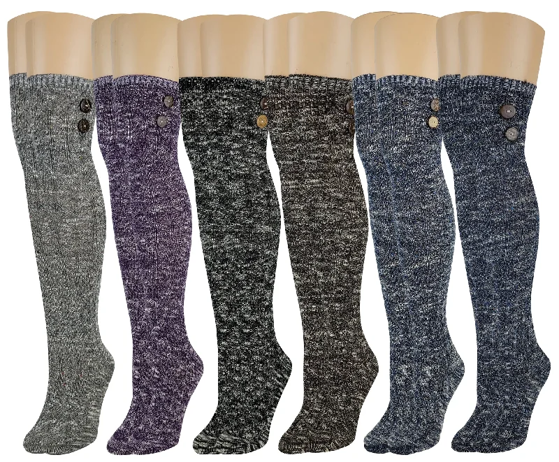 Time-Limited Offer Over the Knee Tigh-High Socks | Assorted Color with Buttons | Women (6 Pairs)