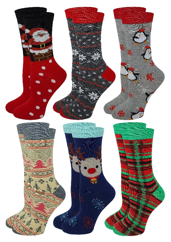Early Bird Crew Socks | Christmas Novelty Fancy Design | Women (6 Pairs)
