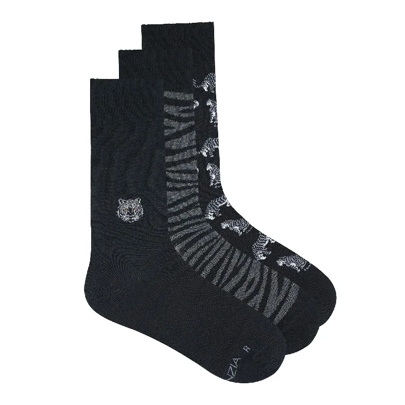 Hurry In BALENZIA MEN'S WWF-INDIA BLACK FORMAL CREW SOCKS | 3-PACK | TIGER PRINT & EMBROIDERY | FREE SIZE