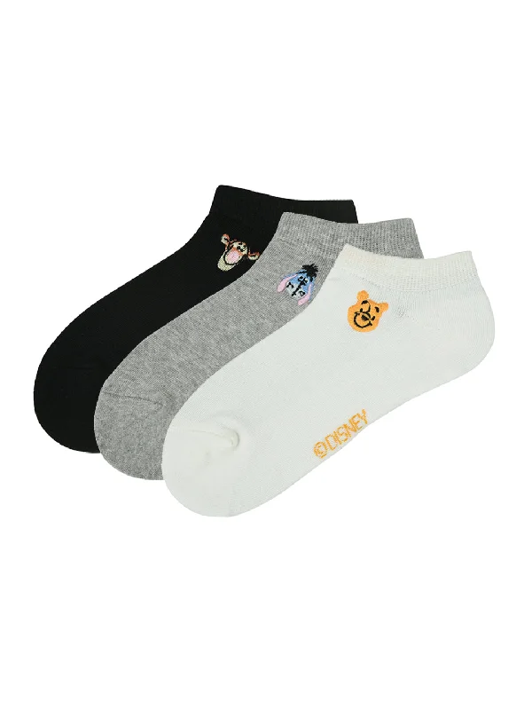 Crazy Deal Balenzia x Disney Winnie the Pooh Lowcut Cushioned socks for Women- Winnie the Pooh (Pack of 3 Pairs/1U)(Free Size) White, Black, Grey Crazy Deal Balenzia x Disney Winnie the Pooh Lowcut Cushioned socks for Women- Winnie the Pooh (Pack of 3 Pairs/1U)(Free Size) White, Black, Grey