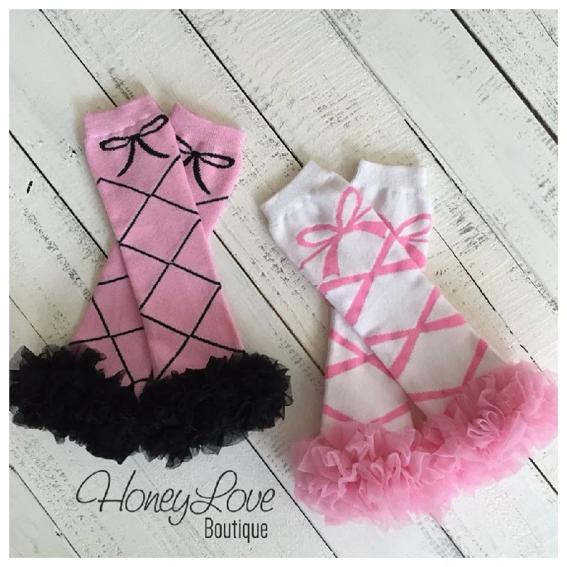 One-Day Only Leg Warmers - Ballerina - White, Pink and Black