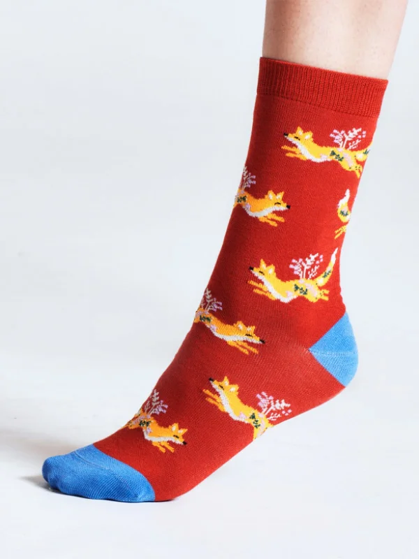 The Best Deal Bess Fox Bamboo Socks - Dark Orange