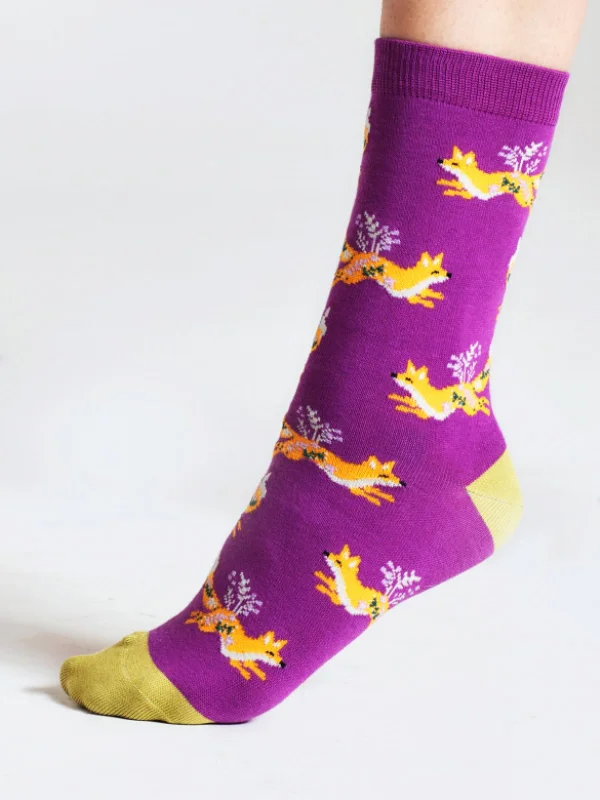 New Deal Bess Fox Bamboo Socks - Magenta Pink