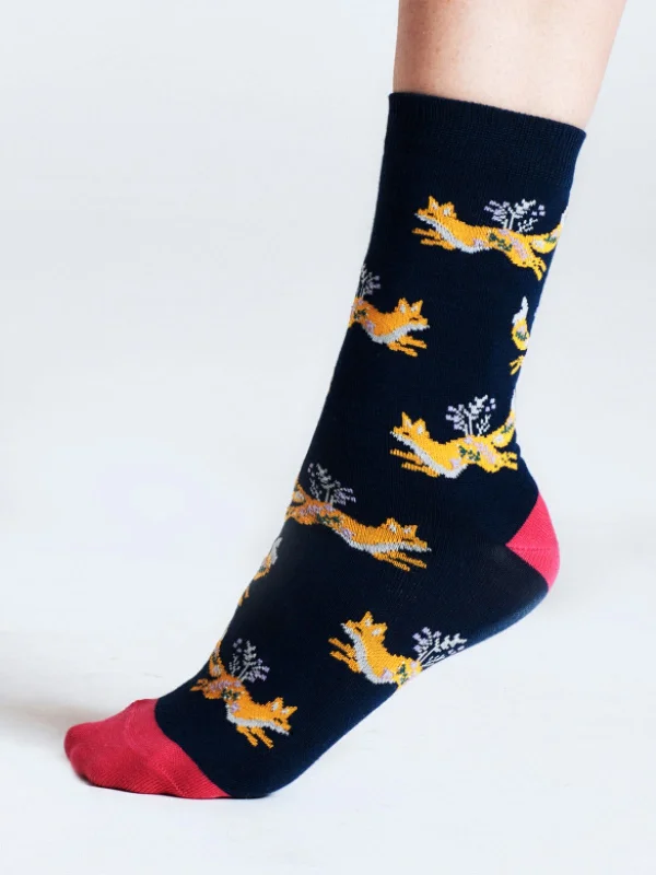 Flash Deal Bess Fox Bamboo Socks - Navy