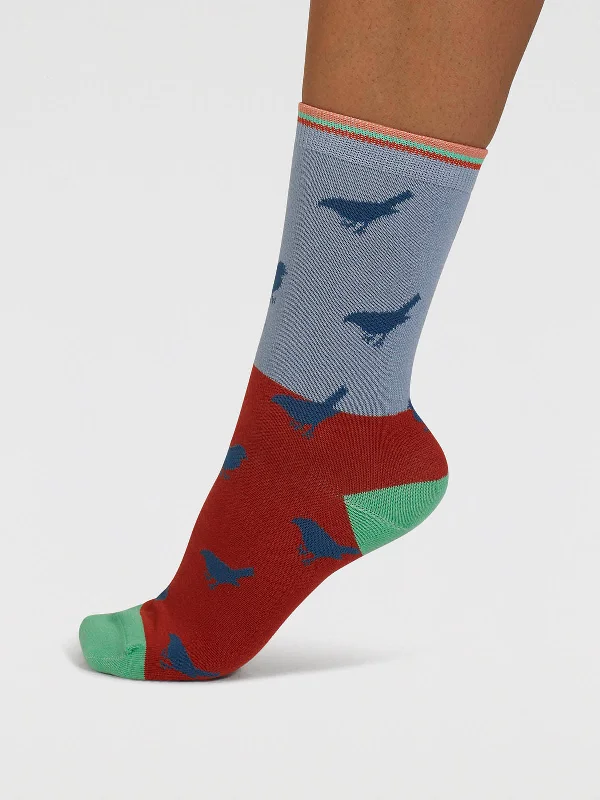 Big Deal Birdie Colour Block Bamboo Socks - Chambray Blue