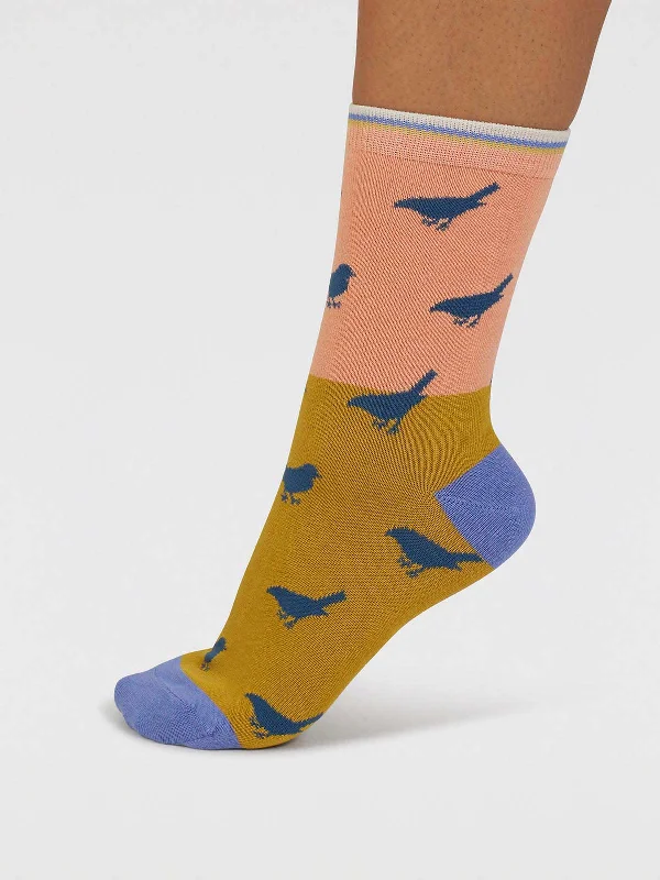 Reduced Price Birdie Colour Block Bamboo Socks - Coral Orange