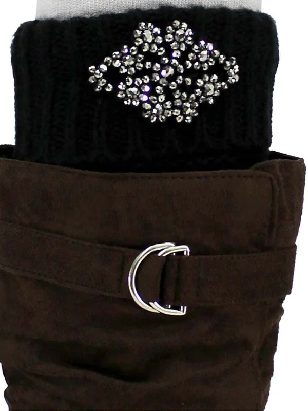 Act Now Black Knit Silver Beaded Boot Cuff Leg Warmers