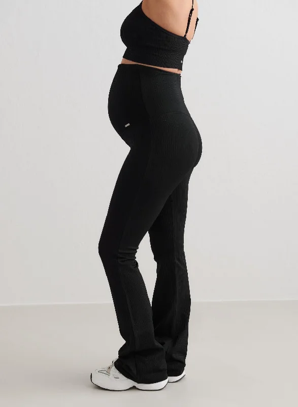 Weekend Specials to Relish Black Ribbed Seamless Flare Maternity Tights