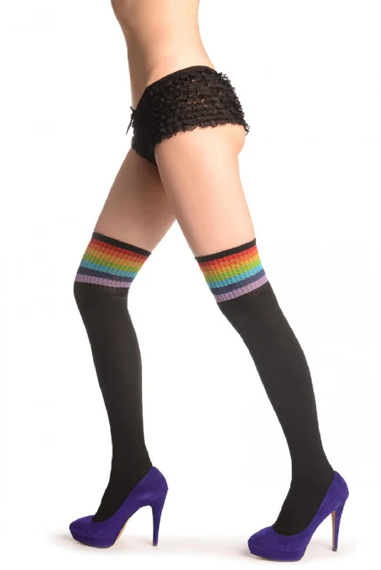 Weekend Specials to Indulge In Black Thick Cotton With Rainbow Strips Top