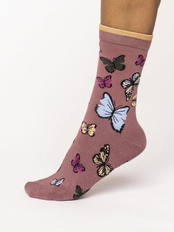 Don't Delay Butterfly Socks - Damson Purple