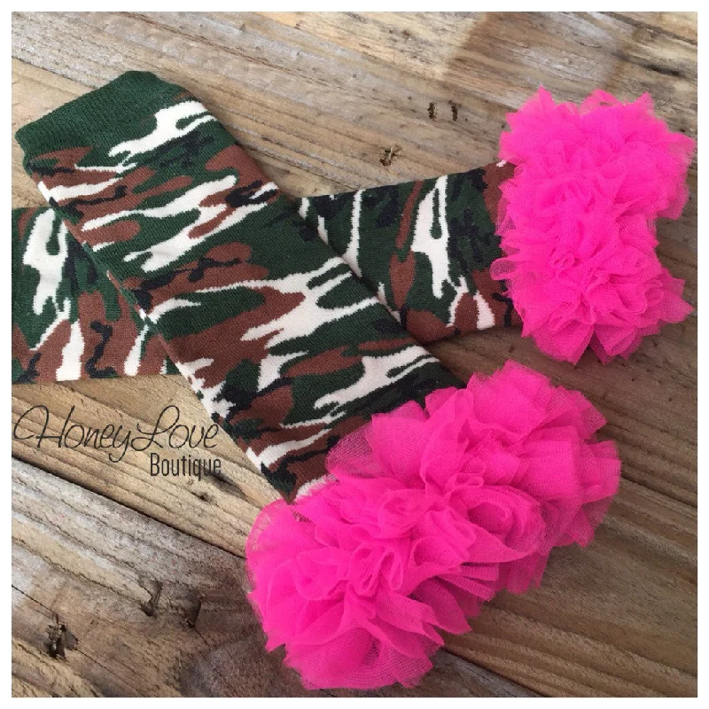 Reduced Rates Leg Warmers - Camo with Hot Pink Ruffles