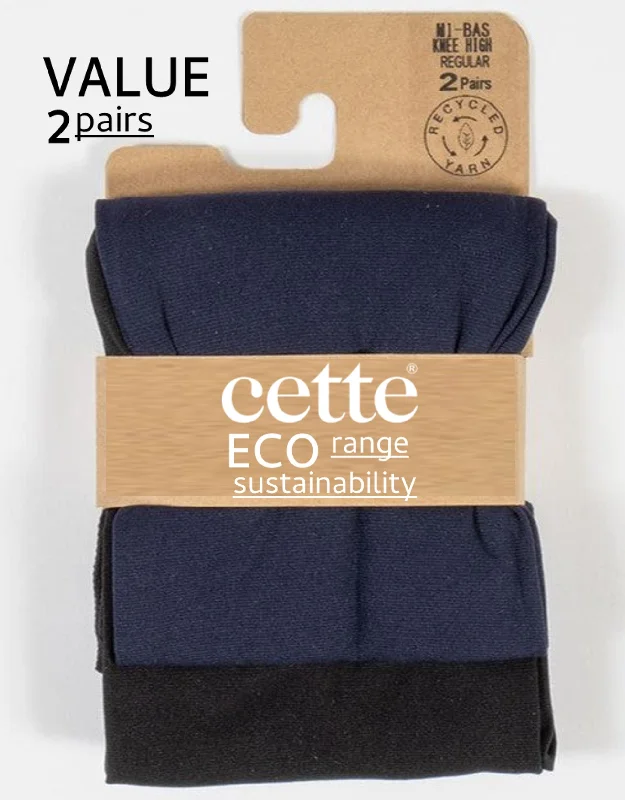 Markdown Sale Cette ECO Orleans Wide Knee High Stockings (Value Twin Pack) Blue & Black