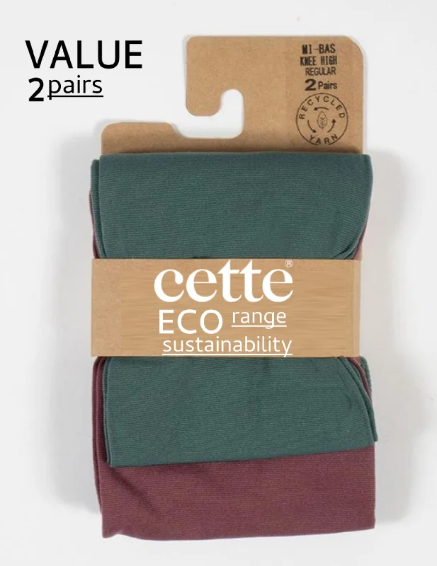 Half Price Cette ECO Orleans Wide Knee High Stockings (Value Twin Pack) Green & Burgundy