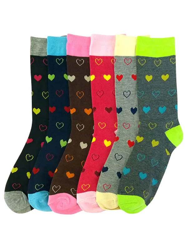Weekend Specials to Enjoy Colorful Hearts Womens 6 Pack Novelty Crew Socks
