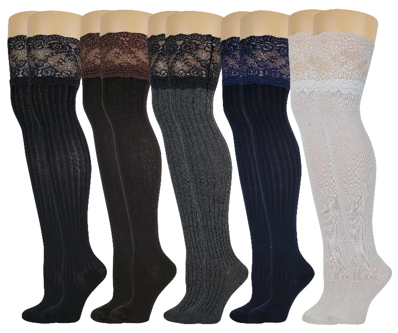 Weekend Specials Just for You Over the Knee Socks | Assorted Color with Lace (5 Pairs) Weekend Specials Just for You Over the Knee Socks | Assorted Color with Lace (5 Pairs)