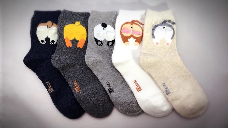 Epic Value Cute Panda Monkey Animal Print | Womens Teen Girls | Crew Socks | 5 Pairs | (So Stuck)
