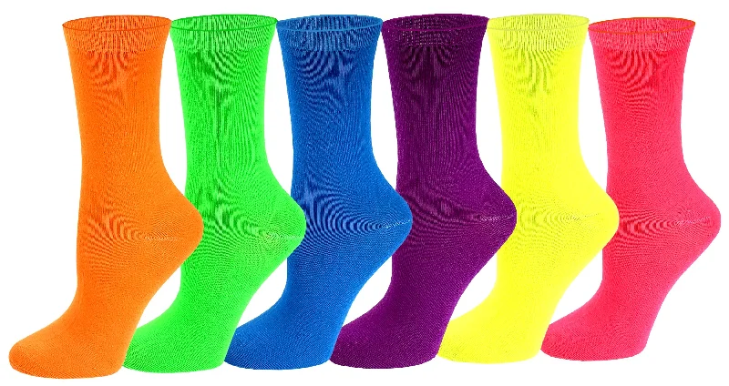 Huge Savings Women 6 Pairs Pack Neon Color Novelty Crew Socks