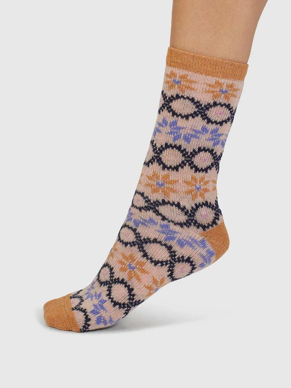 Final Clearance Eleni Fair Isle Wool Socks - Faded Rose Pink