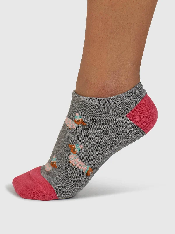 Amazing Value Freda Dachshund Organic Cotton Trainer Socks - Mid Grey Marle