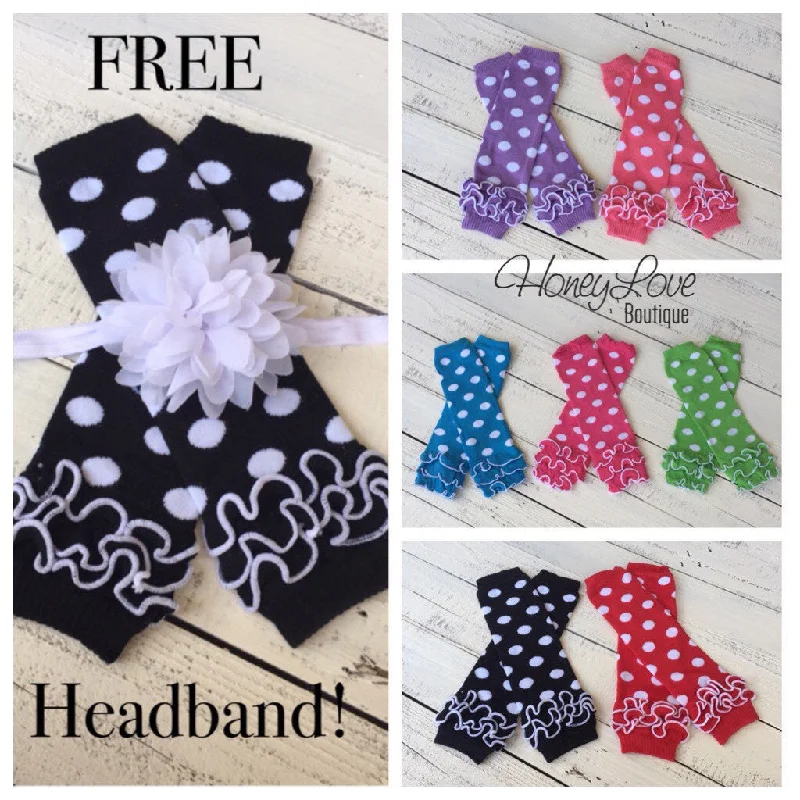 Weekend Bargains to Snag FREE HEADBAND - White polka dot leg warmers