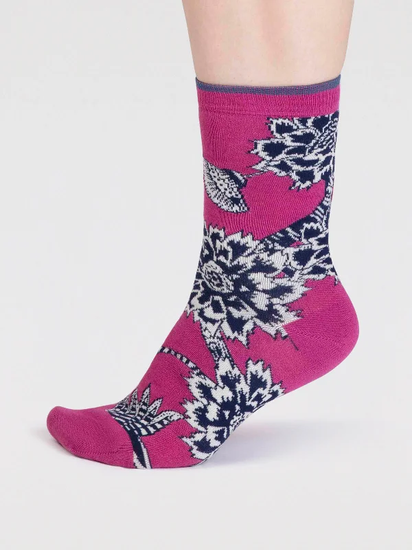 Shop and Save Freja Organic Cotton Abstract Flower Socks - Raspberry Pink
