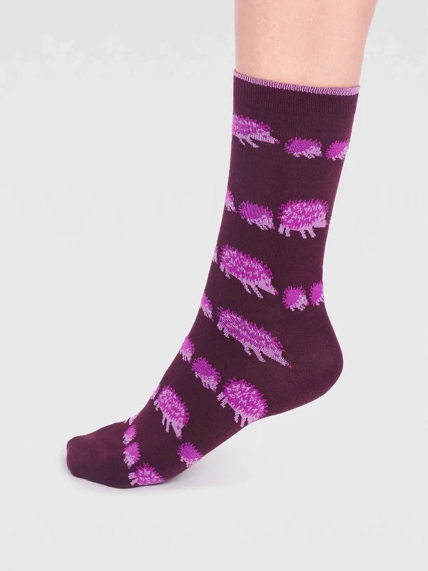 Weekend Bargains to Snag Hadley Bamboo Hedgehog Socks  - Aubergine Purple