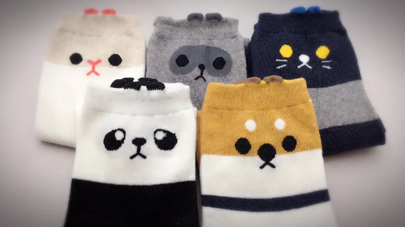 Shop and Save Hello, 5 Pairs Cute Animal Print Women Crew Socks