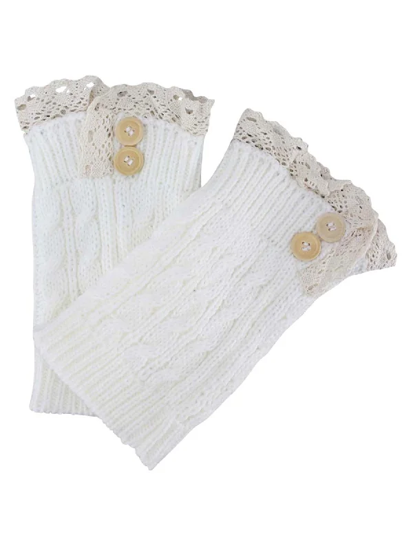 Weekend Discounts to Grab Ivory White Knit Boot Liner Leg Warmers With Lace Trim