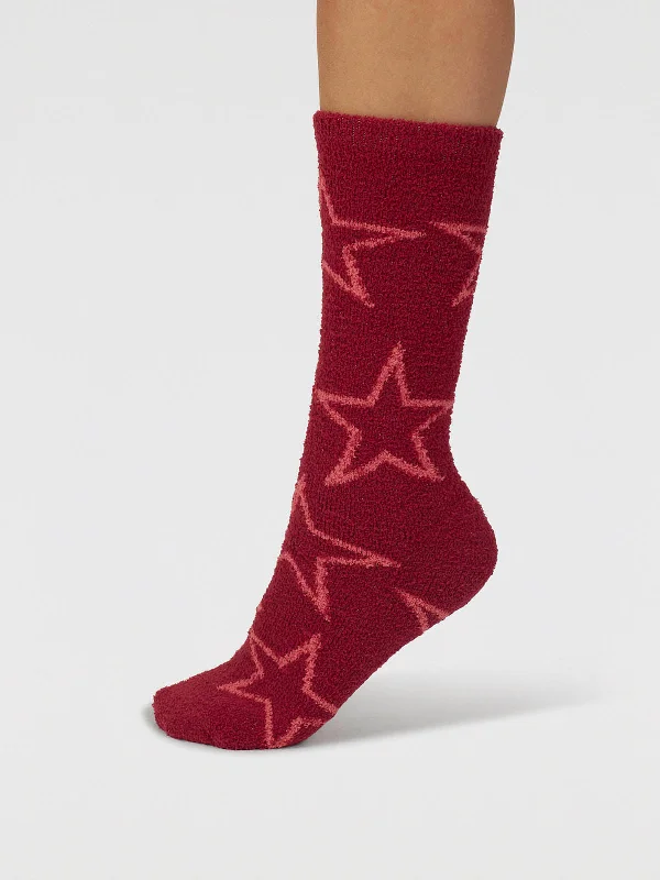 Year-End Deals Marjorie Fluffy Slipper Socks - Elderberry Red