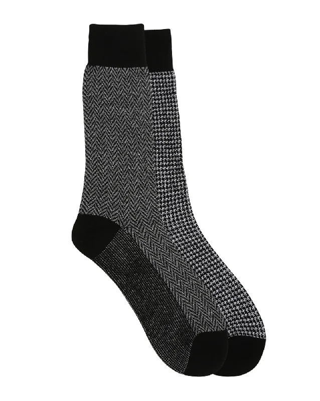 Can't Beat Men’s Luxury Houndstooth & Herringbone Crew Socks | Black | Pack of 2