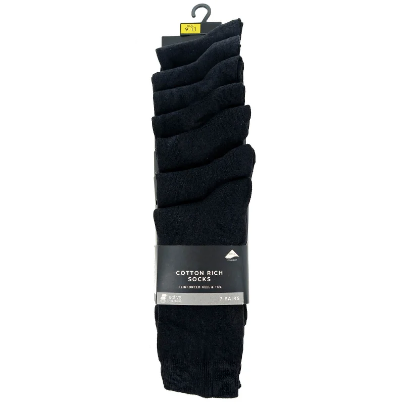 Great Deal Mens 7 Pack Cotton Rich Socks Black Grey Lycra Size 9-11
