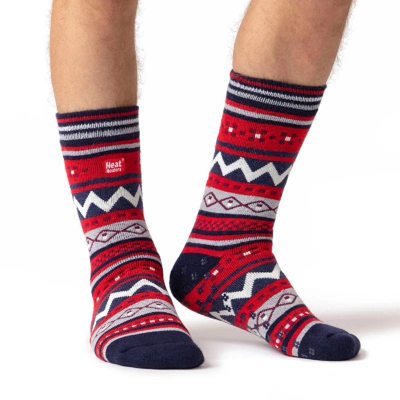 Weekend Offers That Excite Mens Soul Warming Dual Layer Slipper Socks - Navy & Red