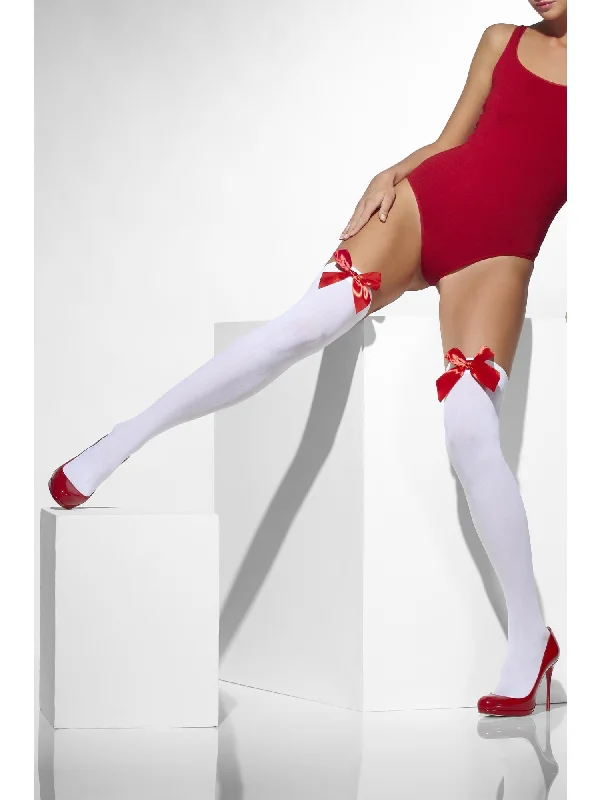 Weekend Deals That Sizzle Opaque Hold-Ups, White, with Red Bows