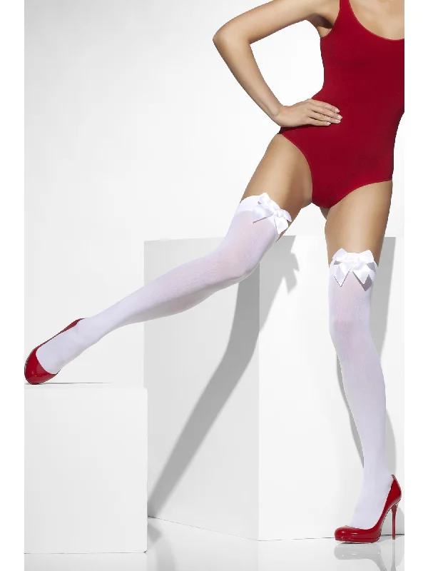Weekend Special Opaque Hold-Ups, White, with White Bows