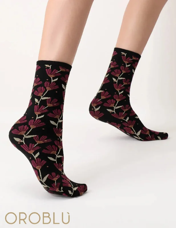 Unmissable Sale Oroblu Sale In Bloom Socks Black/Bordeaux VOBC67520