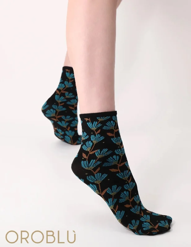 Steal Deal Oroblu Sale In Bloom Socks Black/Cobalto VOBC67520