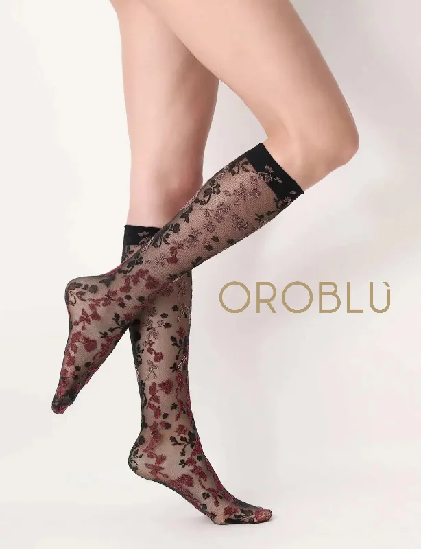 Early Bird Oroblu Shaded Roses Knee High  Sock Bordeaux/Peony VOBC67920