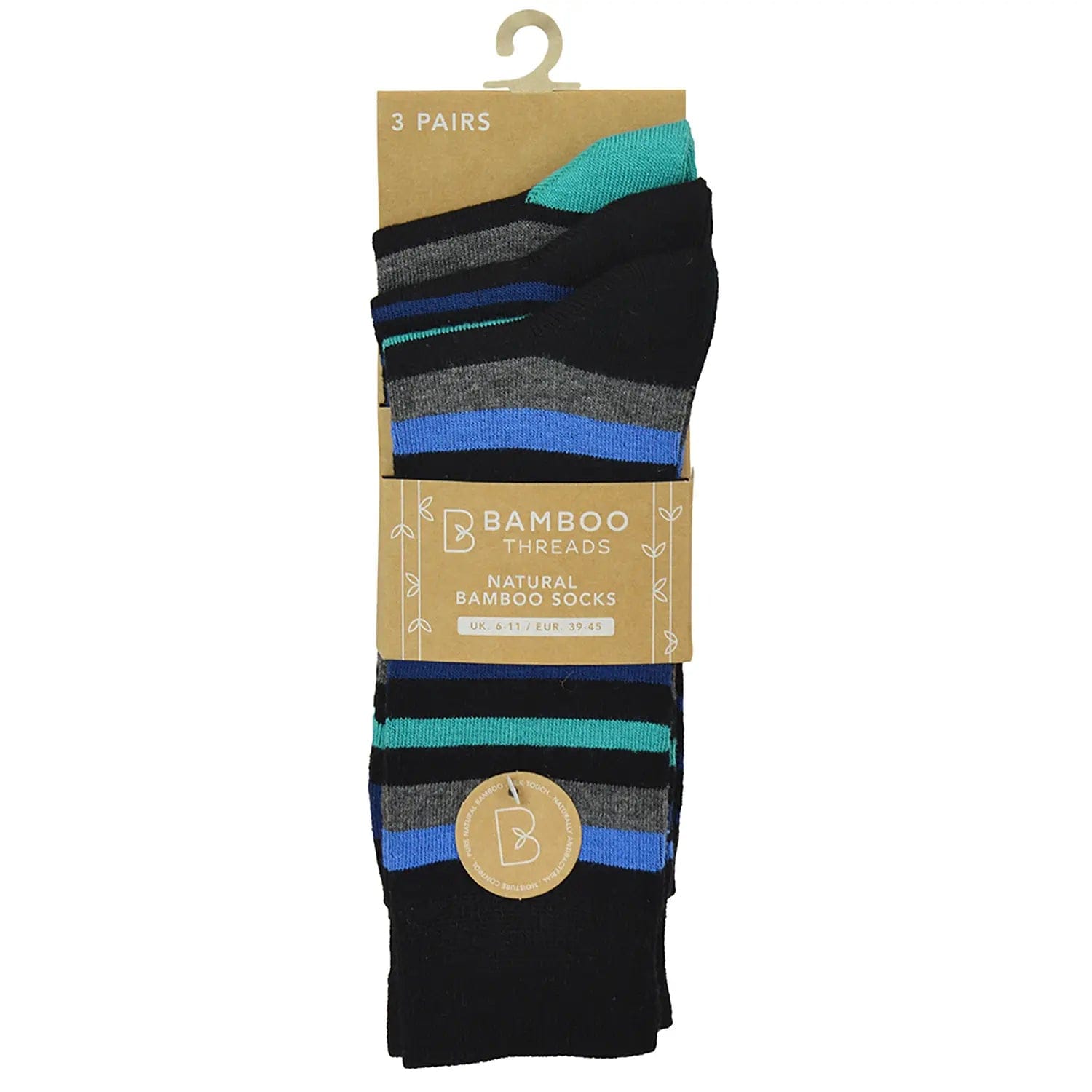Unwind with Weekend Discounts Pack Of 3 Mens Natural Bamboo Socks Black Navy Stripes UK 6-11