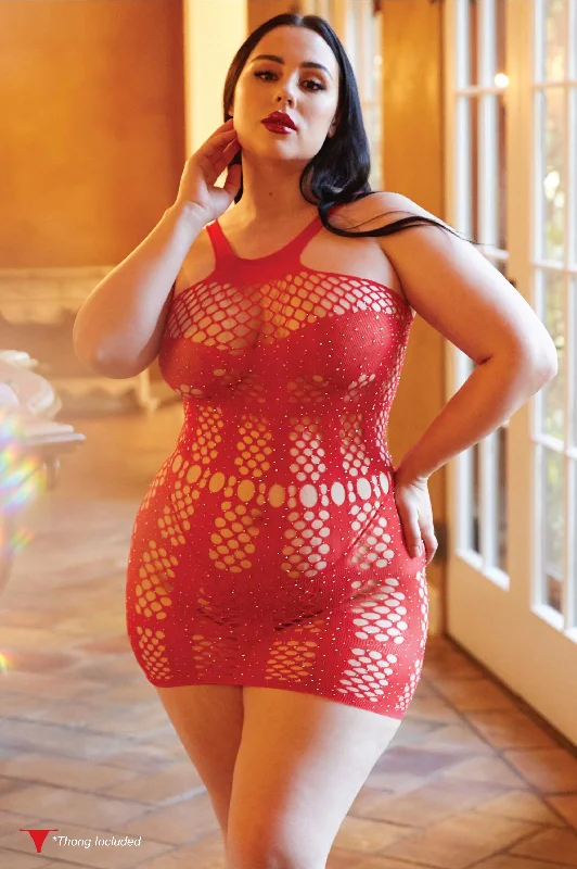 Quick Sale Plus Size Studded Corset Fishnet Dress Thong Included