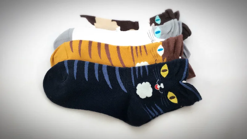 Weekend Bargains to Snag Cute Kitten Animal Print | Womens Teen Girls | Crew Socks | 4 Pairs | (Smiling Cats)