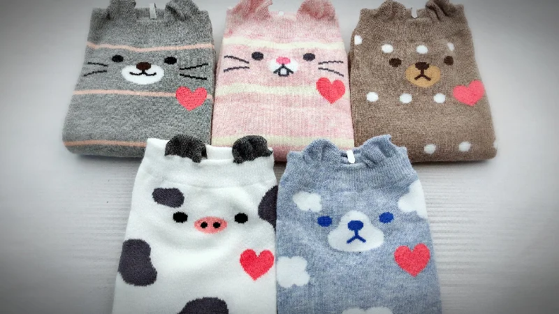 Best Seller Cute Cat Dog Cow Bunny Animal Print | Womens Teen Girls | Ankle Socks | 5 Pairs | (Sweet Heart) Best Seller Cute Cat Dog Cow Bunny Animal Print | Womens Teen Girls | Ankle Socks | 5 Pairs | (Sweet Heart)