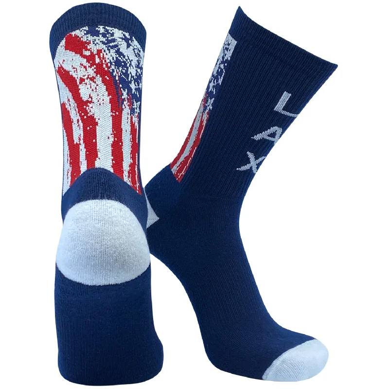 Clearance Sale Topsox Lacrosse LAX USA tattered Flag Crew socks