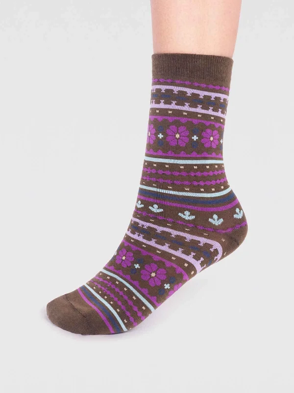 Low Price Waverly Organic Cotton Pattern Socks - Moss Green