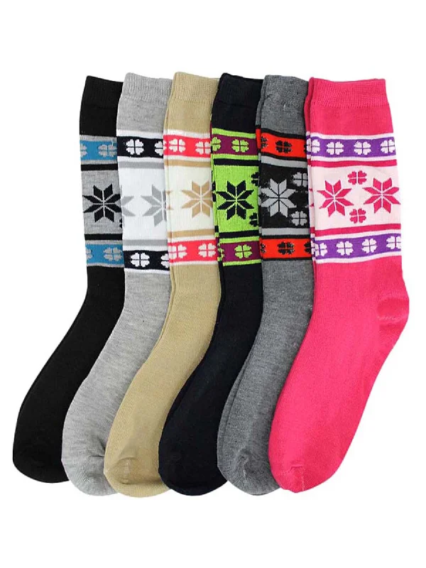 Weekend Deals to Make You Happy Winter Mix Snowflake Print 6 Pack Assorted Womens Crew Socks Weekend Deals to Make You Happy Winter Mix Snowflake Print 6 Pack Assorted Womens Crew Socks