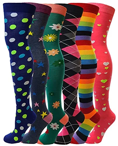 Weekend Specials to Savor Women 6 pairs Assorted Fancy Design Thigh High Over the Knee Socks