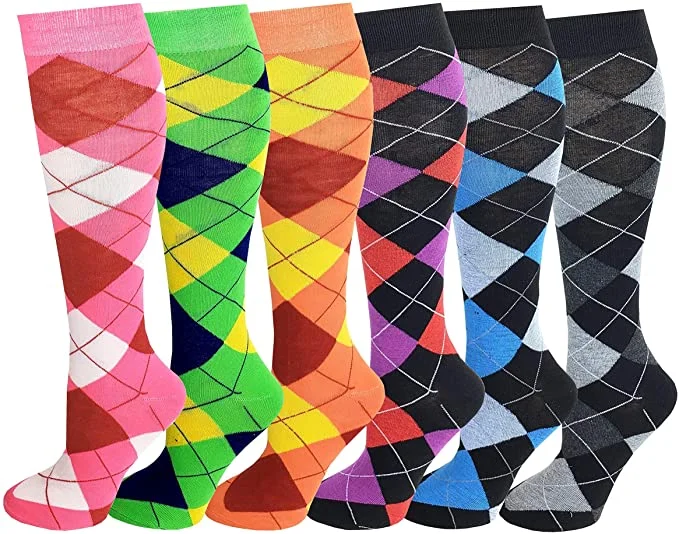 Weekend Specials to Enjoy Knee High Socks | Fancy Argyle Design | Women (6 Pairs)