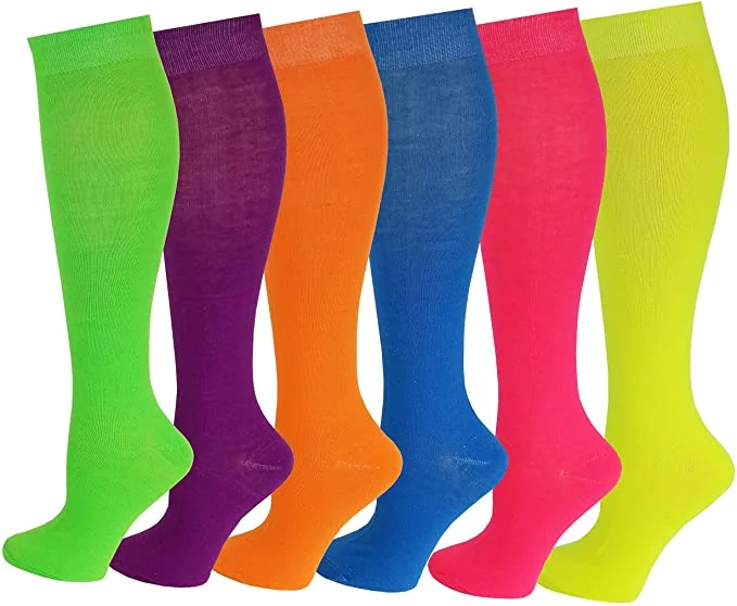 Weekend Offers That Sizzle Women 6 Pairs Solid Neon Color Knee High Socks